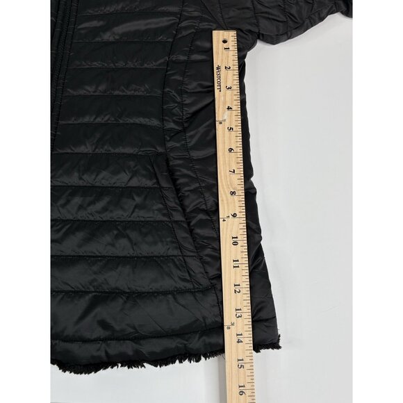 North Face Puffer Reversible Jacket Girl’s Youth XL 18 Cozy Sherpa Fleece Black - Picture 14 of 16